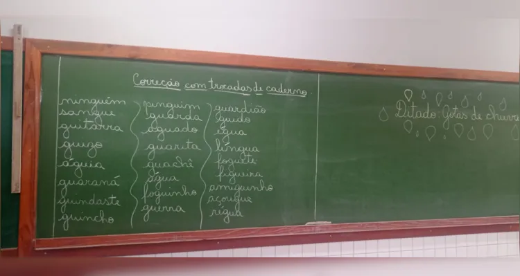 Uma das dinâmicas consistia nos alunos irem até o quadro e selecionarem um texto para ler.