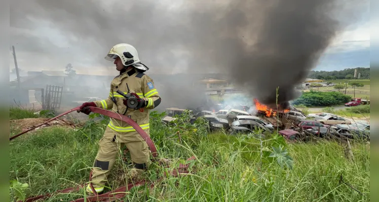 Duas equipes ABTR do Corpo de Bombeiros foram acionadas para controlar o fogo