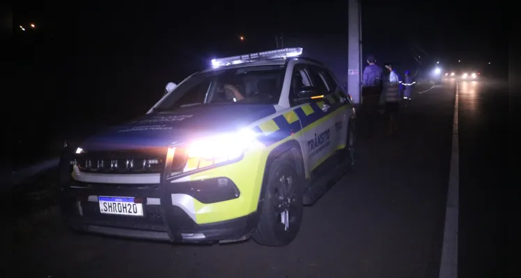 Caminhoneiro 'se perde', atinge poste e sai da pista em PG
