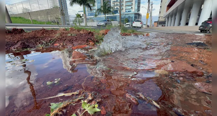 Vazamento deixou bastante água pelo local.