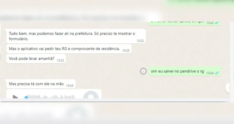 Trechos da conversa com o suspeito com a vítima