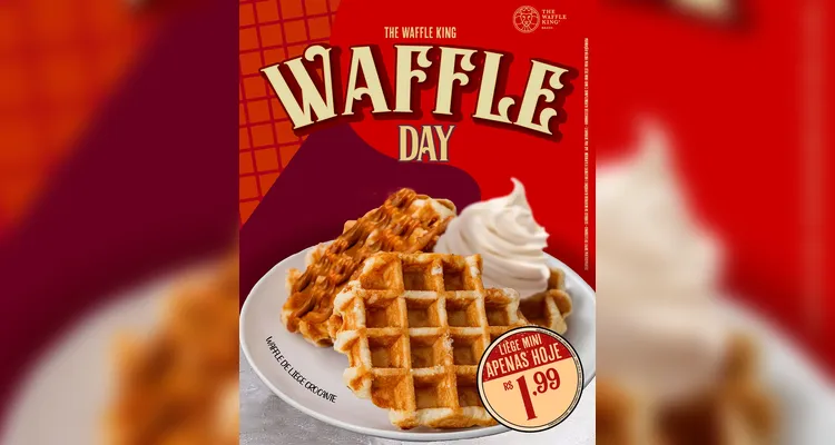 The Waffle King celebra o Dia do Waffle com oferta por apenas R$ 1,99