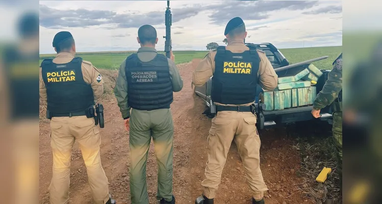 Os policiais localizaram cerca de 700 quilos de substância análoga à maconha, distribuída entre a caçamba e o interior do veículo.