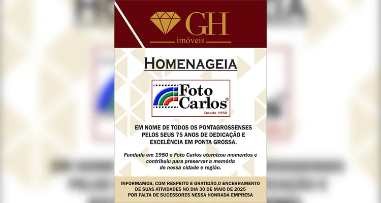 GH Imóveis homenageia Foto Carlos com anúncio de encerramento