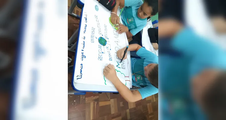 Confira os registros do trabalho ambiental em sala de aula.