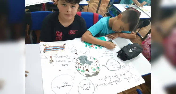 Confira os registros do trabalho ambiental em sala de aula.