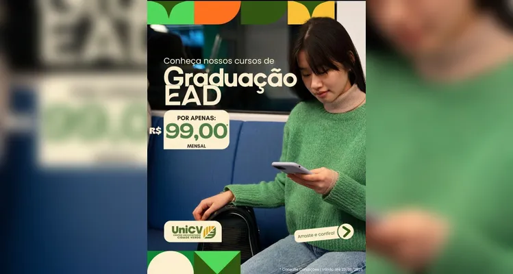 UniCV oferece cursos de graduação por apenas R$ 99 por mês até sábado