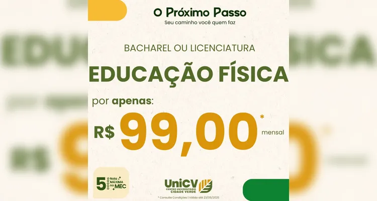 UniCV oferece cursos de graduação por apenas R$ 99 por mês até sábado