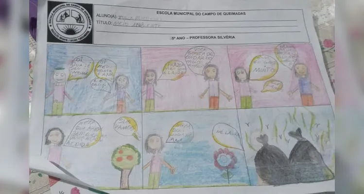Uma das propostas de atividades realizadas pelos alunos envolveu a criação de uma história em quadrinhos sobre o tema.