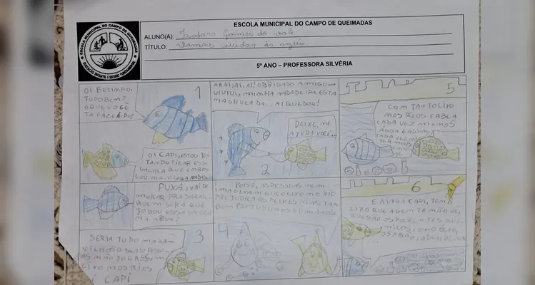 Uma das propostas de atividades realizadas pelos alunos envolveu a criação de uma história em quadrinhos sobre o tema.