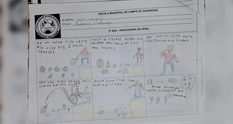 Uma das propostas de atividades realizadas pelos alunos envolveu a criação de uma história em quadrinhos sobre o tema.