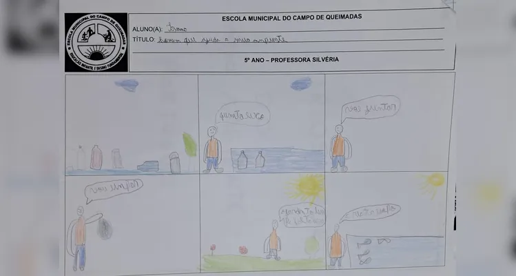 Uma das propostas de atividades realizadas pelos alunos envolveu a criação de uma história em quadrinhos sobre o tema.