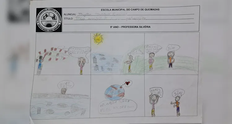 Uma das propostas de atividades realizadas pelos alunos envolveu a criação de uma história em quadrinhos sobre o tema.