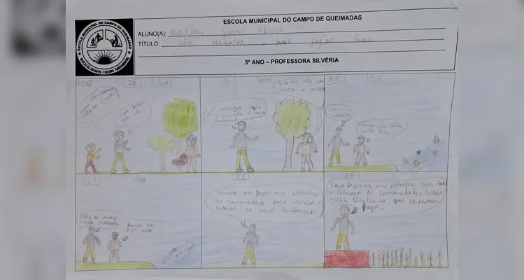 Uma das propostas de atividades realizadas pelos alunos envolveu a criação de uma história em quadrinhos sobre o tema.