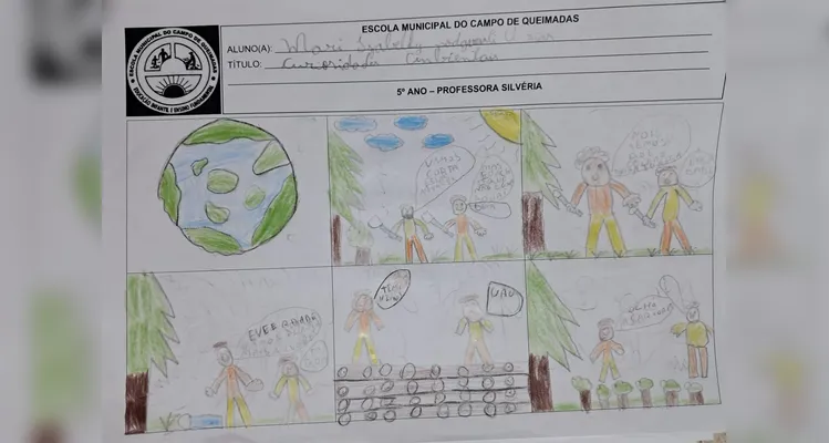 Uma das propostas de atividades realizadas pelos alunos envolveu a criação de uma história em quadrinhos sobre o tema.