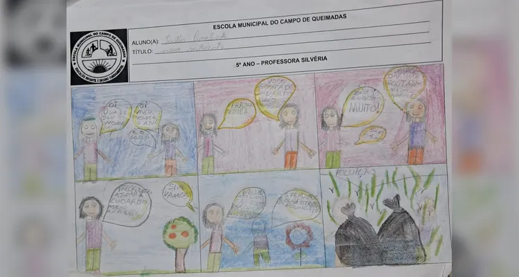 Uma das propostas de atividades realizadas pelos alunos envolveu a criação de uma história em quadrinhos sobre o tema.