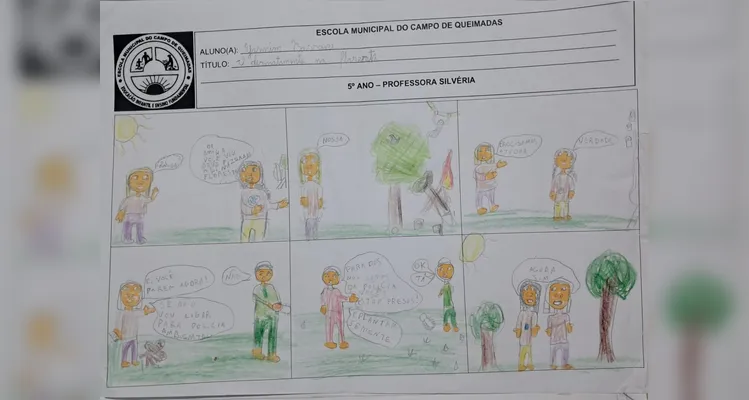 Uma das propostas de atividades realizadas pelos alunos envolveu a criação de uma história em quadrinhos sobre o tema.
