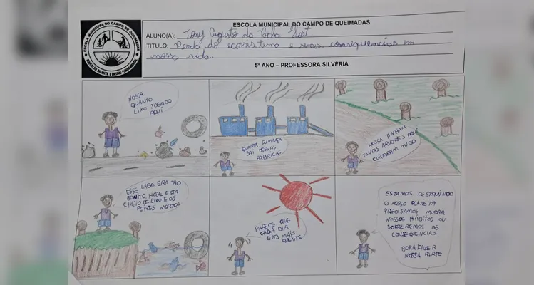 Uma das propostas de atividades realizadas pelos alunos envolveu a criação de uma história em quadrinhos sobre o tema.