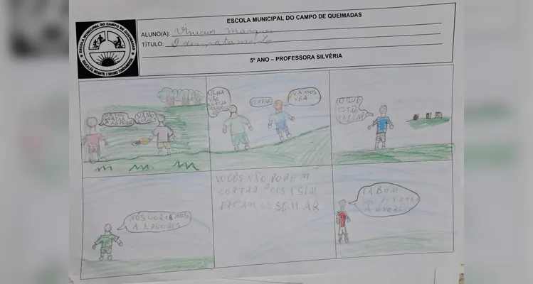 Uma das propostas de atividades realizadas pelos alunos envolveu a criação de uma história em quadrinhos sobre o tema.
