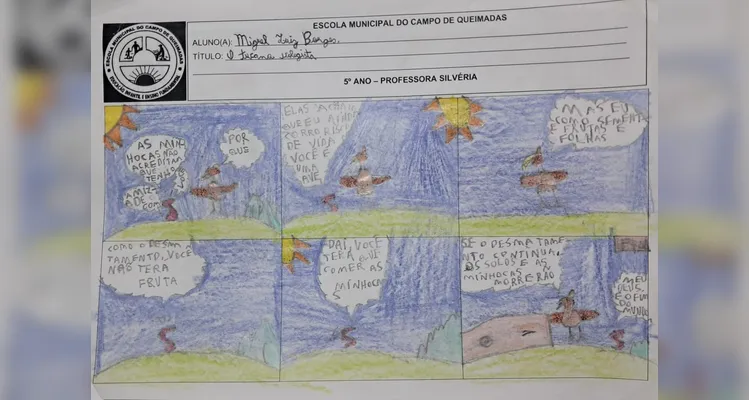 Uma das propostas de atividades realizadas pelos alunos envolveu a criação de uma história em quadrinhos sobre o tema.