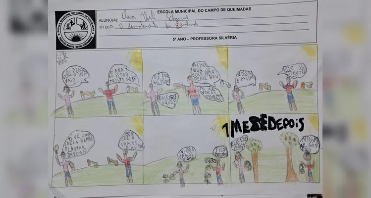 Uma das propostas de atividades realizadas pelos alunos envolveu a criação de uma história em quadrinhos sobre o tema.