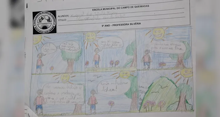 Uma das propostas de atividades realizadas pelos alunos envolveu a criação de uma história em quadrinhos sobre o tema.