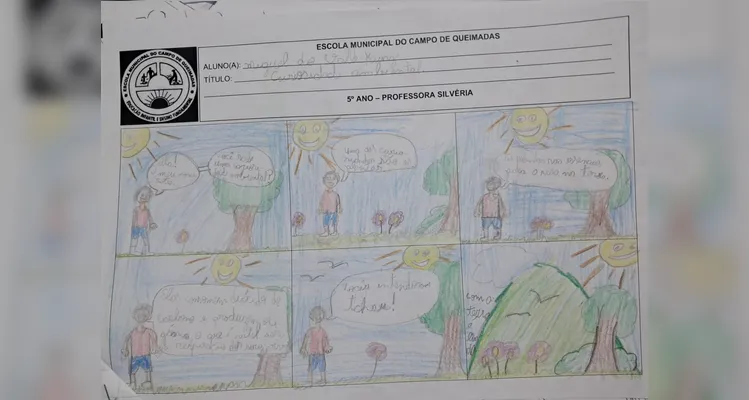 Uma das propostas de atividades realizadas pelos alunos envolveu a criação de uma história em quadrinhos sobre o tema.