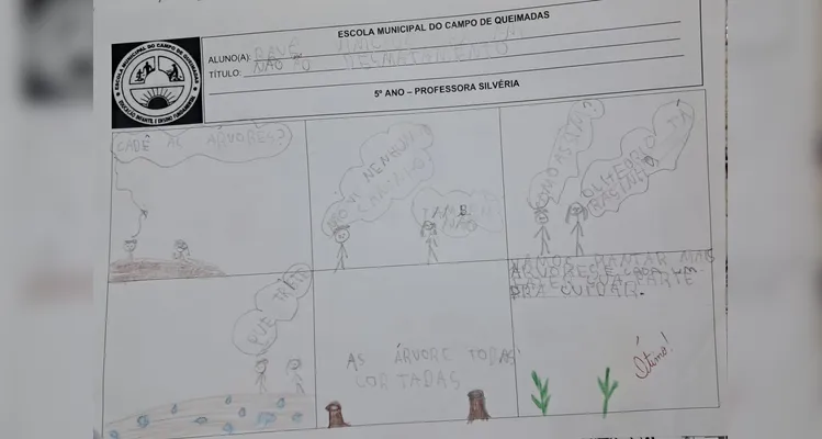 Uma das propostas de atividades realizadas pelos alunos envolveu a criação de uma história em quadrinhos sobre o tema.