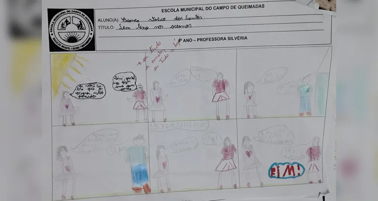 Uma das propostas de atividades realizadas pelos alunos envolveu a criação de uma história em quadrinhos sobre o tema.