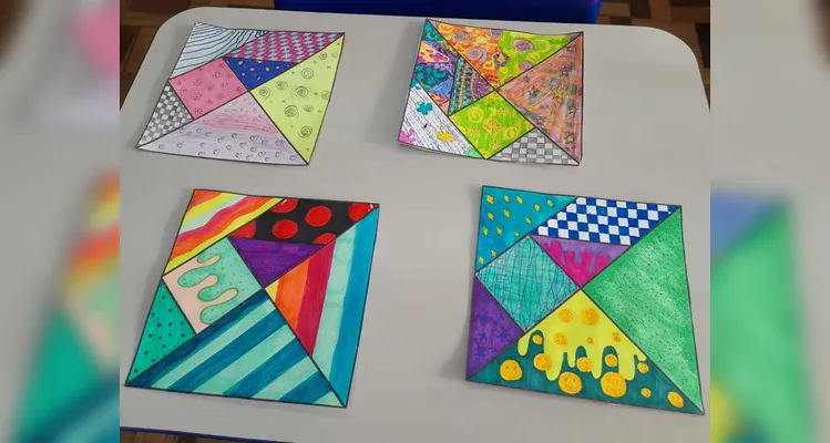 A turma também utilizou o Tangram para a confecção de desenhos.
