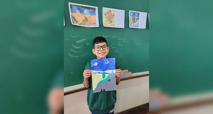 Para solidificar os aprendizados, os alunos produziram releituras de obras do pintor Vincent van Gogh.