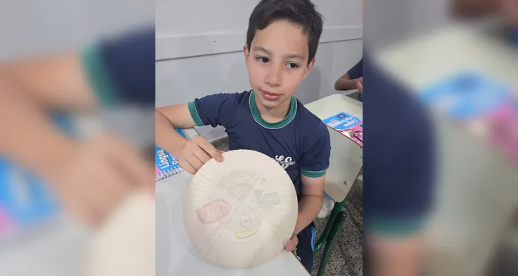 A turma utilizou as videoaulas do Vamos Ler em parceria com a Unimed Ponta Grossa, confeccionou pratos saudáveis com recortes em papelão e cartazes de conscientização e por fim preparou um sanduíche natural junto a professora.