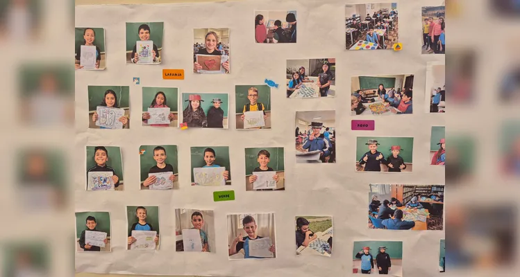 Como atividade, os alunos confeccionaram retratos e autorretratos que foram expostos aos familiares durante a entrega dos boletins.