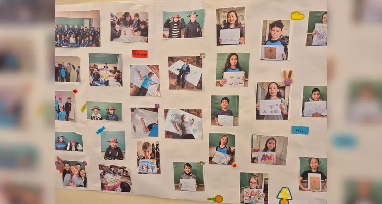 Como atividade, os alunos confeccionaram retratos e autorretratos que foram expostos aos familiares durante a entrega dos boletins.