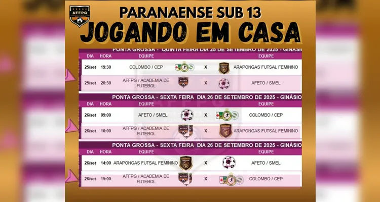 AFFPG estreia em casa na 3ª fase do Paranaense Sub-13 feminino