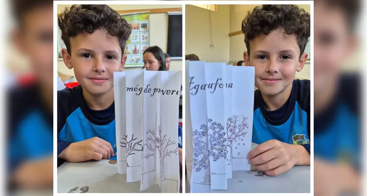 Como atividade prática, na disciplina de Artes, os alunos confeccionaram agamógrafos de primavera.