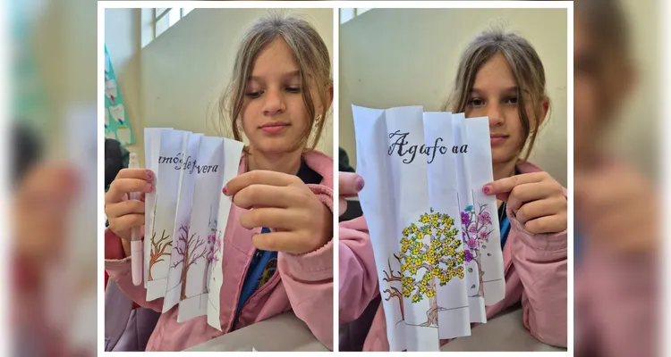 Como atividade prática, na disciplina de Artes, os alunos confeccionaram agamógrafos de primavera.