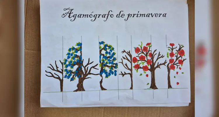 Como atividade prática, na disciplina de Artes, os alunos confeccionaram agamógrafos de primavera.
