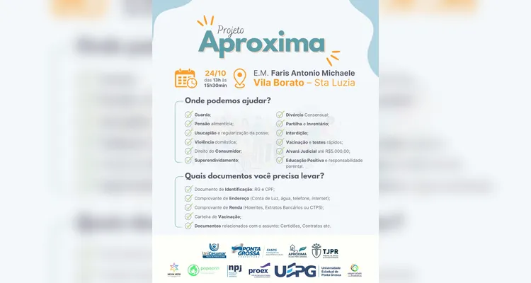 Projeto 'Aproxima' leva serviços jurídicos e de saúde no Santa Luzia, em PG