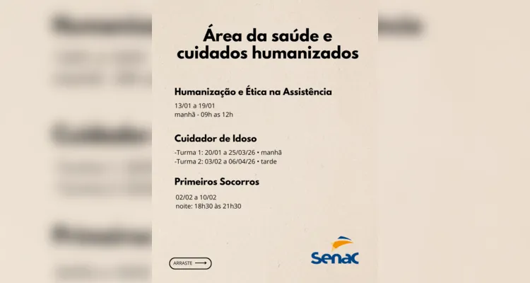 Senac oferece cursos gratuitos em Ponta Grossa com vagas limitadas para 2026