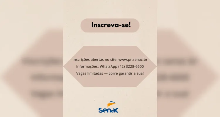 Senac oferece cursos gratuitos em Ponta Grossa com vagas limitadas para 2026