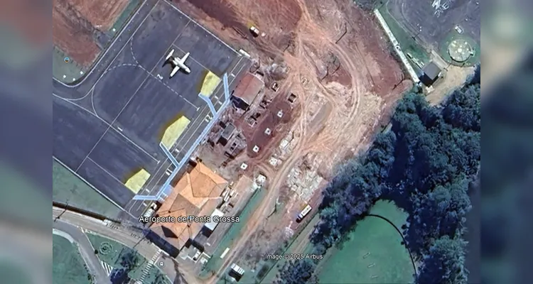 Imagens de satélite mostram avanço das obras no Aeroporto Sant’Ana, em PG