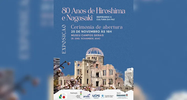 Exposição marca 80 anos de Hiroshima e Nagasaki no Museu Campos Gerais