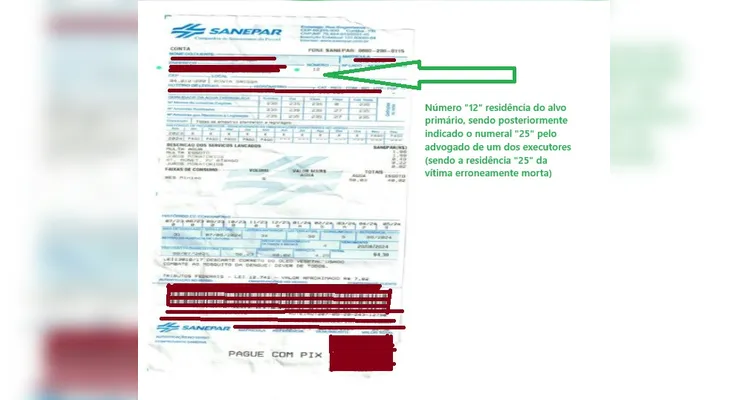Conta de água enviada pelo advogado a um dos executores, ao consultar a tornozeleira eletrônica do alvo primário