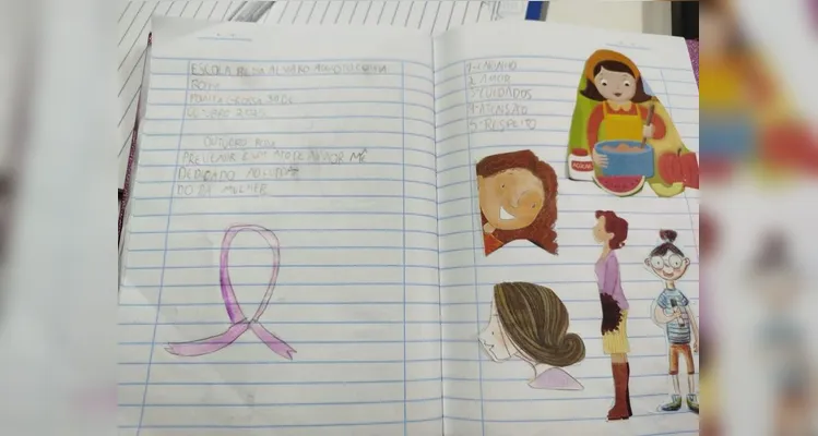 A classe também realizou atividades de colagem e escrita.