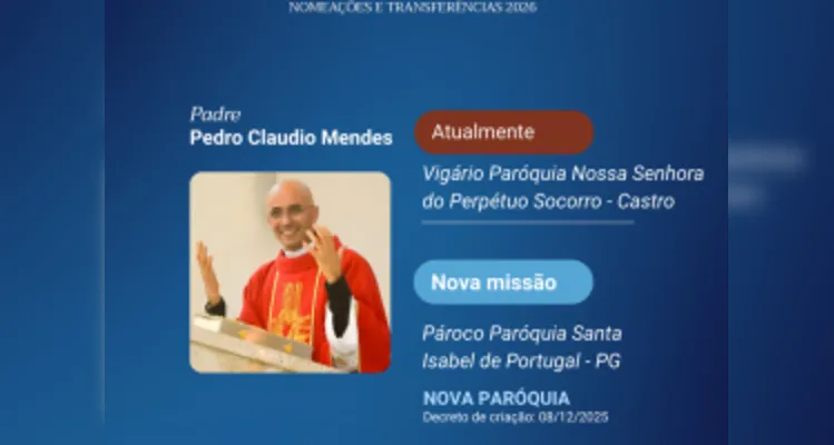 Dom Bruno anuncia transferências e cinco novas paróquias em Ponta Grossa