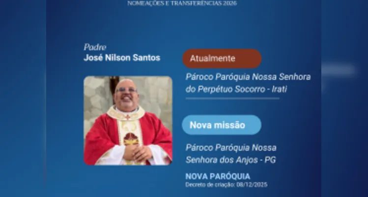 Dom Bruno anuncia transferências e cinco novas paróquias em Ponta Grossa
