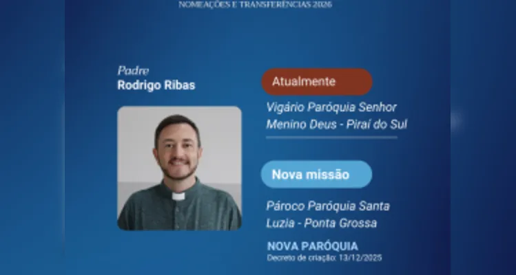 Dom Bruno anuncia transferências e cinco novas paróquias em Ponta Grossa