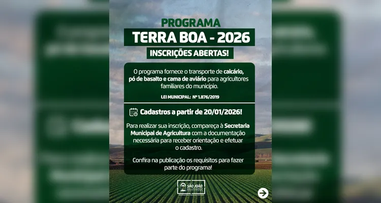 São João do Triunfo abre inscrições para o Programa Terra Boa a partir desta terça