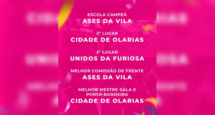 Após revisão técnica, Ases da Vila é campeã do Carnaval de Ponta Grossa